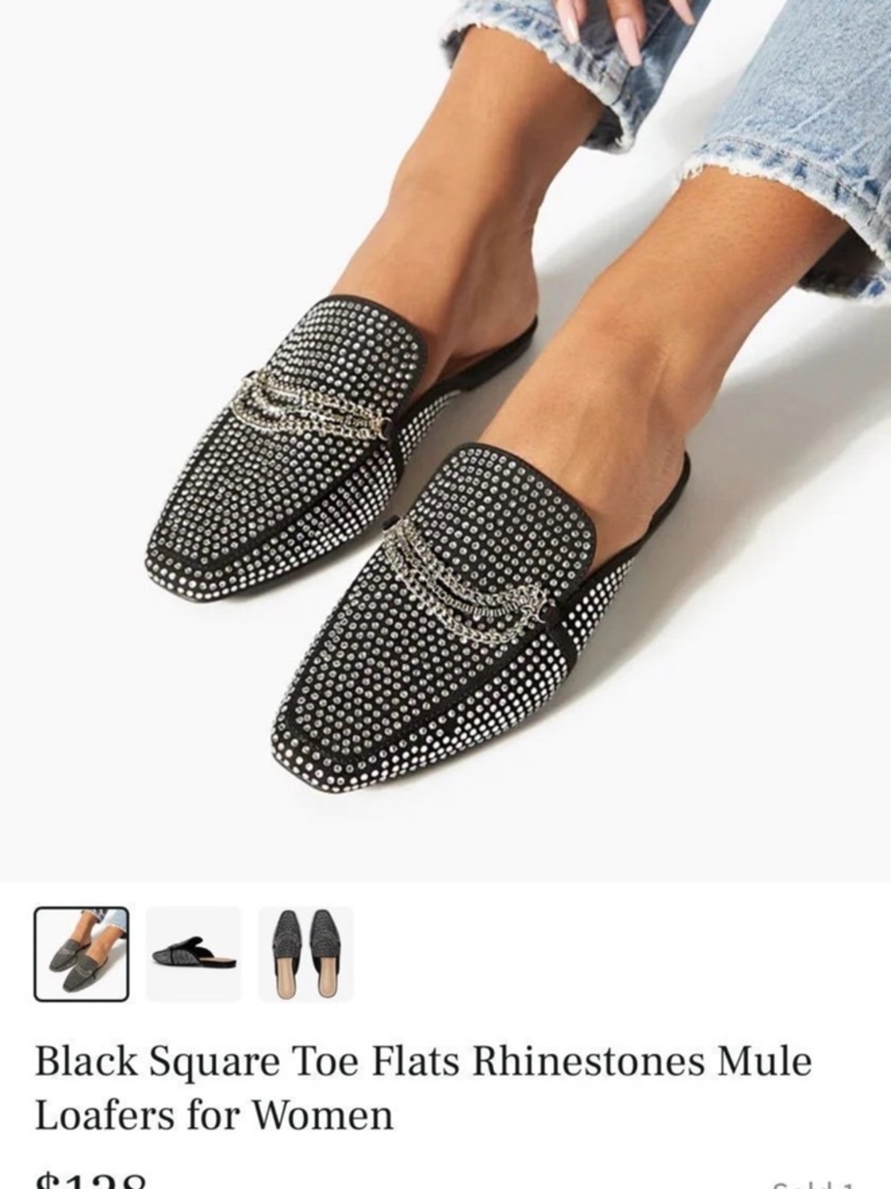 Like New Shoe Dazzle Black Rhinestone Slip-On Loafers with Silver Chain.
